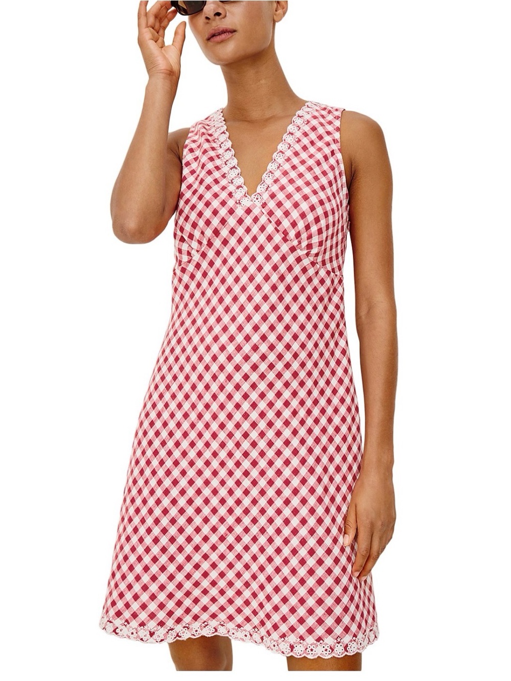 Rails red and white linen Gingham V-Neck Mini Dress